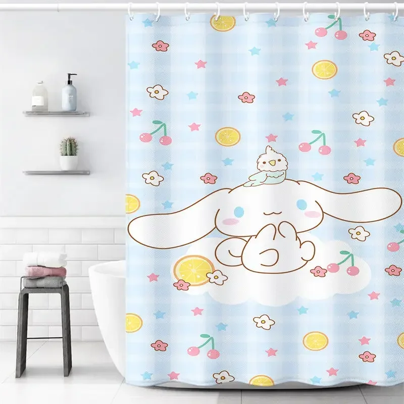 

Cute Kawaii Sanrios Cinnamonroll My Melody Kuromi Cartoon Shower Curtains Waterproof Polyester Bathroom Curtain with Hooks Gift