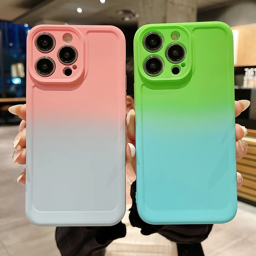 Gradient Color Phone Case For iPhone 11 12 13 14 Pro Max Mini XR XS X 7 8 Plus Shockproof Bumper Soft Silicone Cover_voghion.com