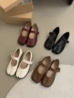 SUOJIALUN/Осенние женские туфли на плоской подошве, модные туфли Лаоферы на плоской подошве с разделенным носком, повседневная уличная обувь Мэри Джейн из мягкой кожи