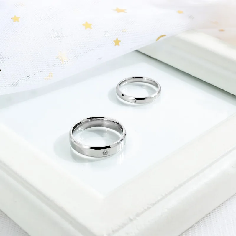 1Pc Simple Fashion G23 Taitanium Ring for Men Women, Shinning Cubic Zerconia Stainless Steel Wedding Ring for Women 5