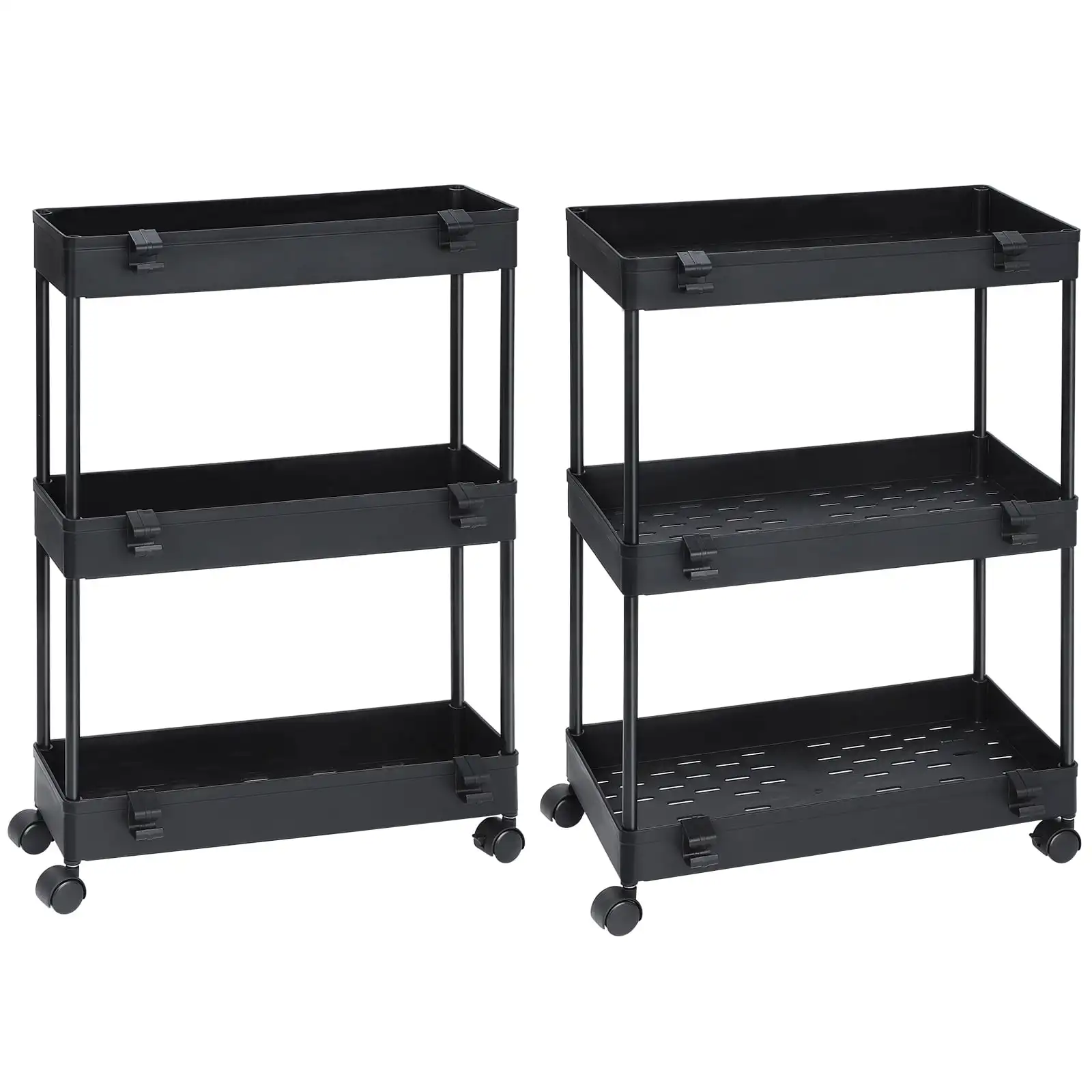 

2 Pack 3 Tier Slim Storage Kitchen Cart, Shelving Unit Rolling Rack with Wheels, Black