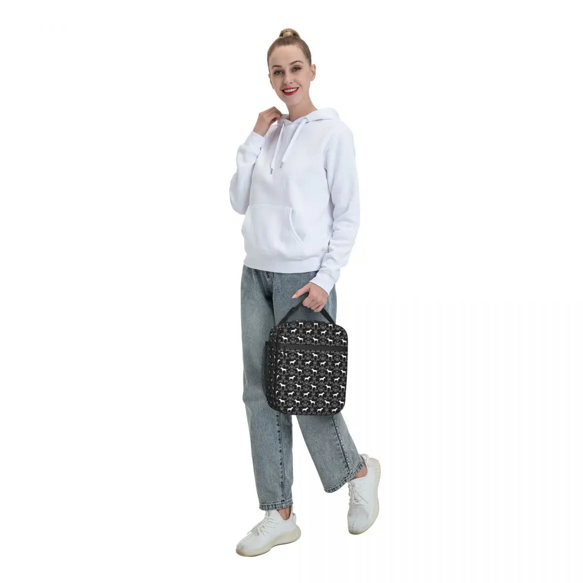 Bull Terrier Dog With Floral Insulated Lunch Bag for School Office Pet Lover Leakproof Cooler Thermal Bento Box Women Children