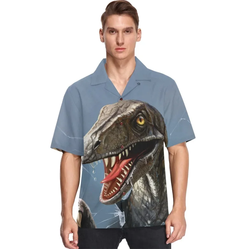 thumbnail image 1 of Camisas hawaianas para hombre, de manga corta, con estampado 3D de animales, camisa de playa Aloha, camisas informales de verano de gran tamaño con botones, 1 of 5