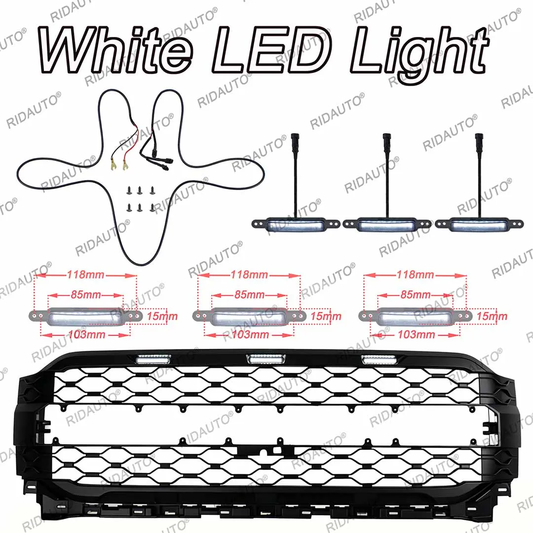포드 F150 2021 2022 2023 업그레이드 랩터 개조 그릴 DIY 화이트 라이트 LED 램프 랩터 그릴 라이트 3PCS LED 라이트 DRL 라이트