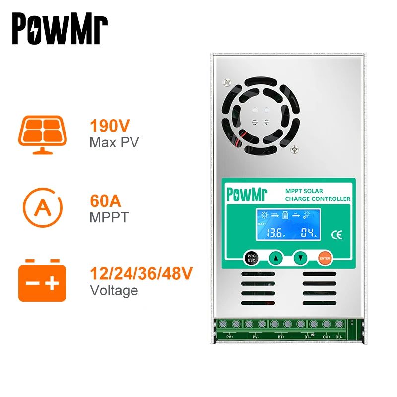 PowMr MPPT 60A Solar Laderegler Solar Panel Regulator 12V 24V 36V 48V Auto Max PV 190VDC Für Blei Säure Lithium Batterie|Solar-Controller| - AliExpress