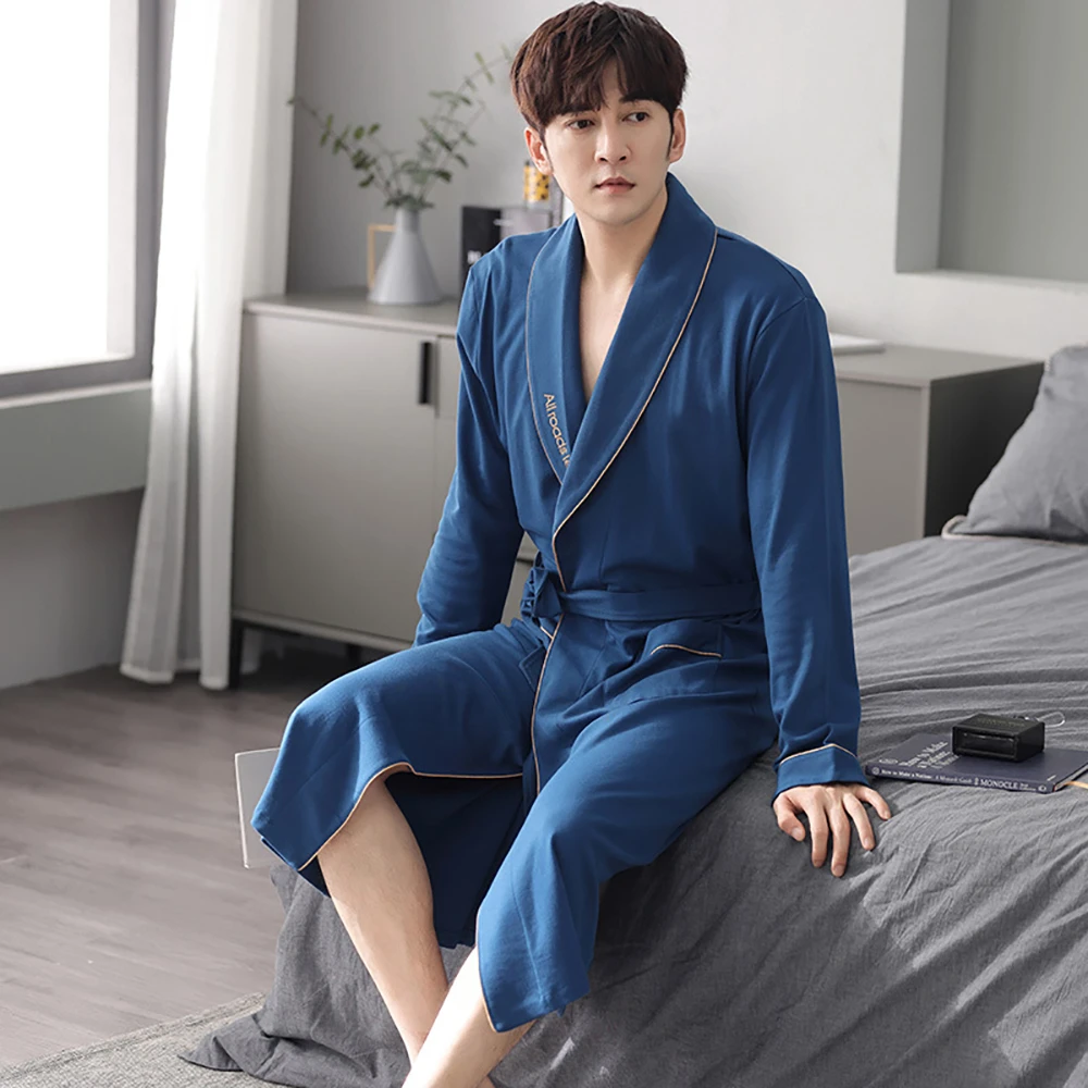 men's pajama sets 2021 Autumn Winter Loose Casual Bathrobe Men Dressing Gown Kimono Man Bath Cotton Long Sleeve V Neck Pijama Luxury Robe Dresses silk pajama pants