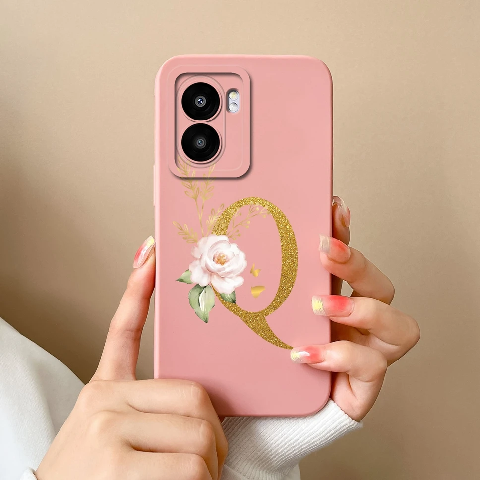 Pretty Flower Letters Liquid Silicone High-Quality Phone Cover