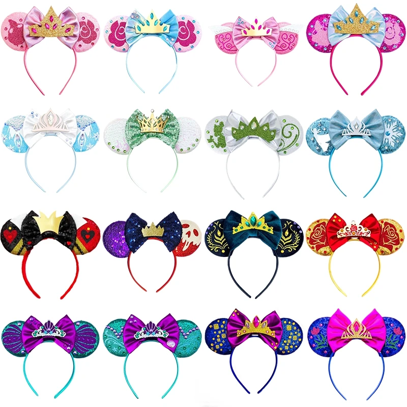 

Disney Elsa Crown Ears Headband Women Princess Hair Accessories Flowers Hairband Pretty Girl Sequins Bow Anna Headwear Kids Gift