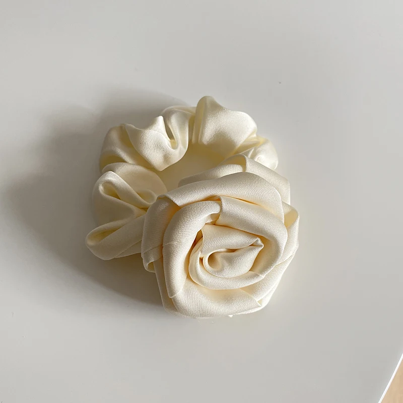 

French Rose Hair Scrunchies Korean Rose Hair Ties Elegant Flower Hair Bands