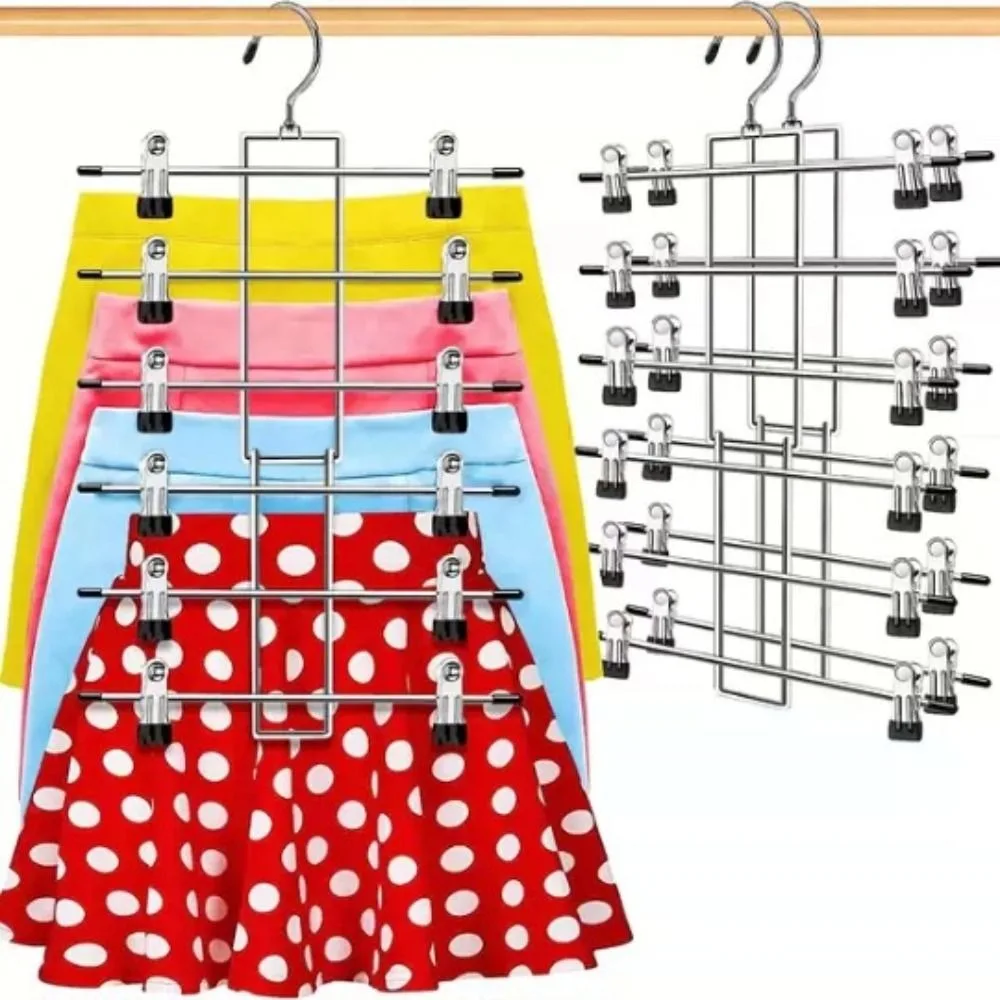 

6 Layer Clothes Hangers Metal Multifunctional Multilayer Skirt Trouser Hanger Non Slip Space Saving Clothing Storage Rack Holder