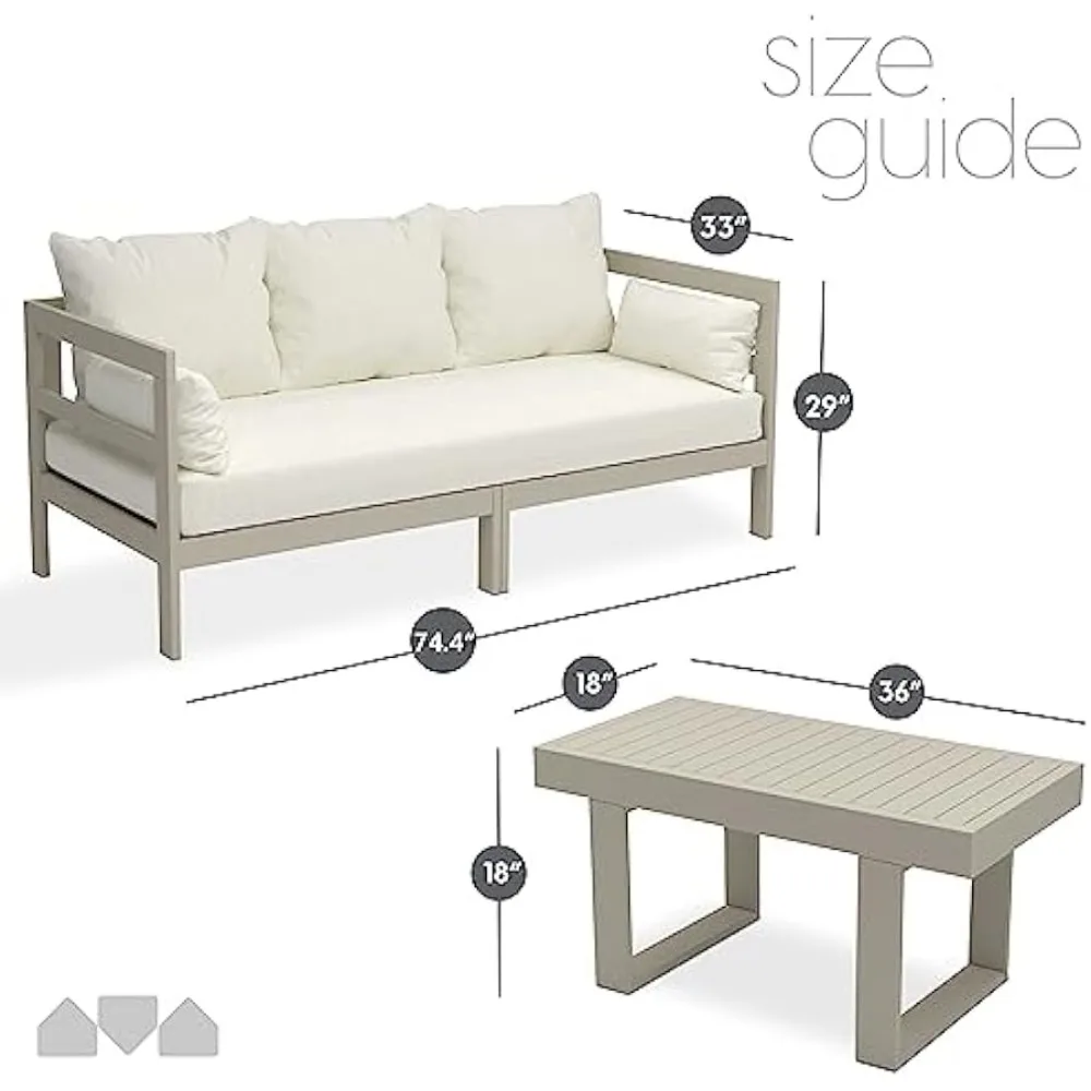 Outdoor Sofa Patio Furniture Set, Modern Wood Couch with Cushions and Coffee Table, 74 Inch   garden furniture 3