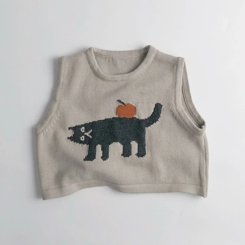 Childrens Sleeveless Knitted Vest - Cute Animal Cotton Sweater Coat for Boys  Girls