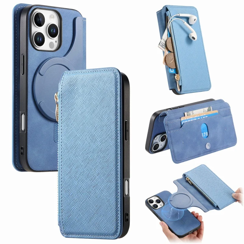 Magnetic Leather Wallet Phone Case with Zipper Card Holder