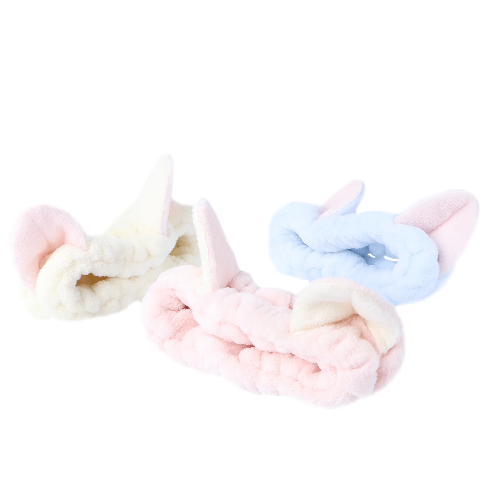 

Cat Ear Hairband, 3pcs Washing Shower Headbands Makeup Hairbands Headbands Headwraps for ( Blue, White and )