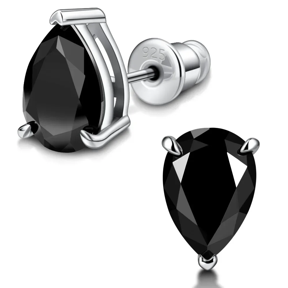 Black Moissanite Earrings for Women Men S925 Sterling Silver Classic Lab Diamond Pear Cut Couple Stud Earrings Fine Jewelry Gift