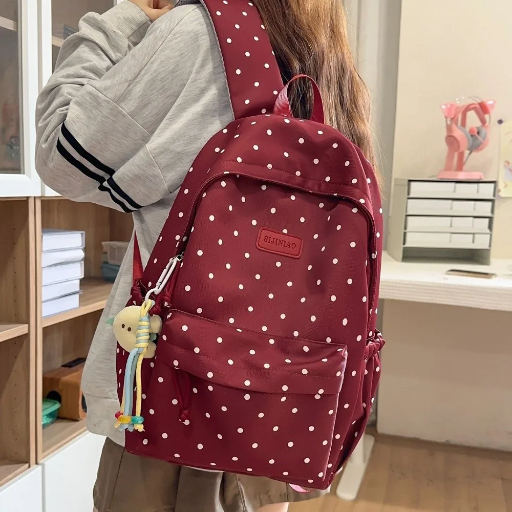 Zaino a Pois con Doppia Tracolla per Uso Quotidiano, Grande Capacità, Carino Zaino da Viaggio Leggero e Resistente, Borsa per Scuola e Ufficio - immagine 5
