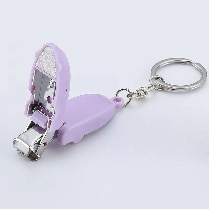 Candy Color Mini Stainless Steel Foldable Hand Toe Nail Clippers Cutter With Keychain Cutter Trimmer Silver Nail Art Tool