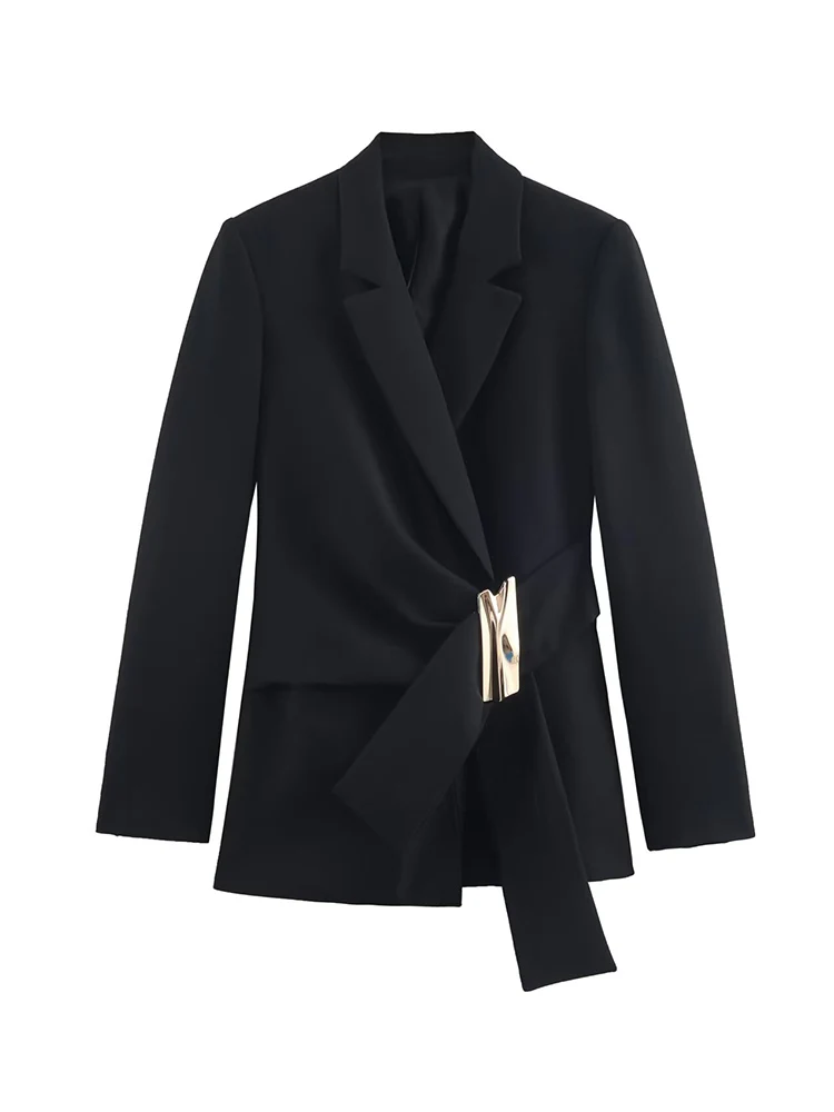 Women Pant 2 Pieces Set V-neck Buckle Decoration Blazer Coat High Waist Pants Female Chic New Office Ladies Fashion Outfits