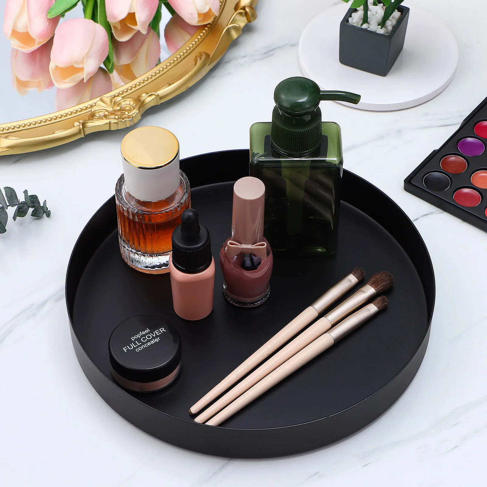 Metal Tray Round Black Trays For Decor Organizing Serving Decorative Circle Coffee Table Kitchen storage Plate supplies 3