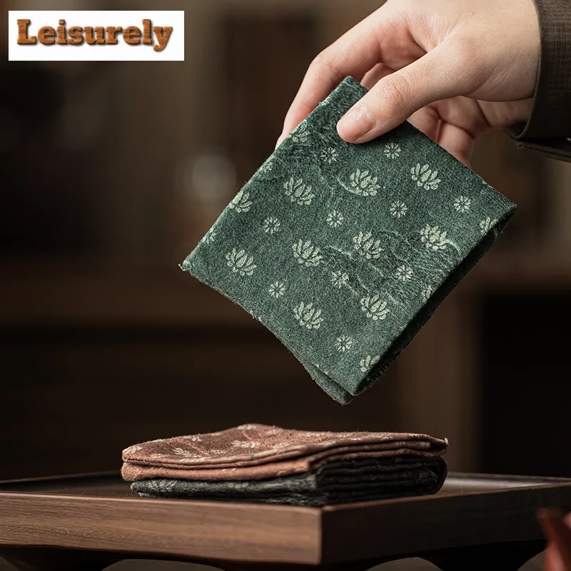 Lotus Rectangular Tea Towel Ancient Tea Cup Mat Tea Cup Pad Tea Napkins Household Tea Cloth Chinese Tea Set Accessories Craft