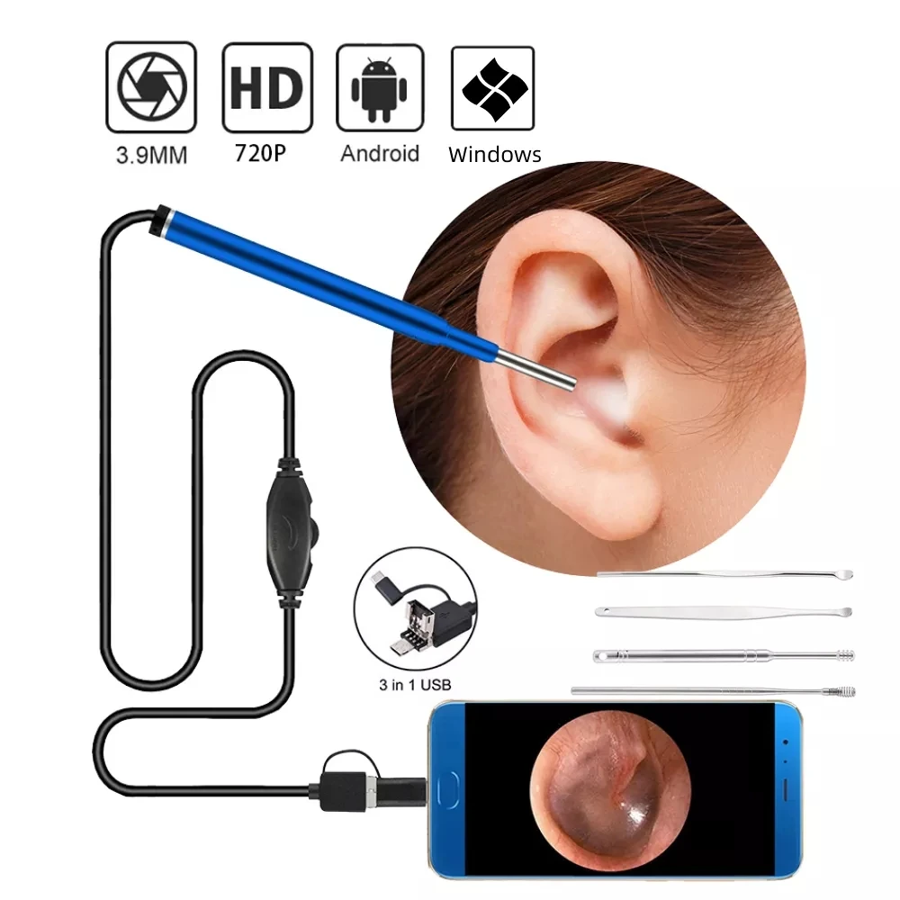 

3.9mm Otoscope USB Ear Endoscope Camera Type C Ent Nose Inspect Cameras Cam for Adult Child on Android Phone PC