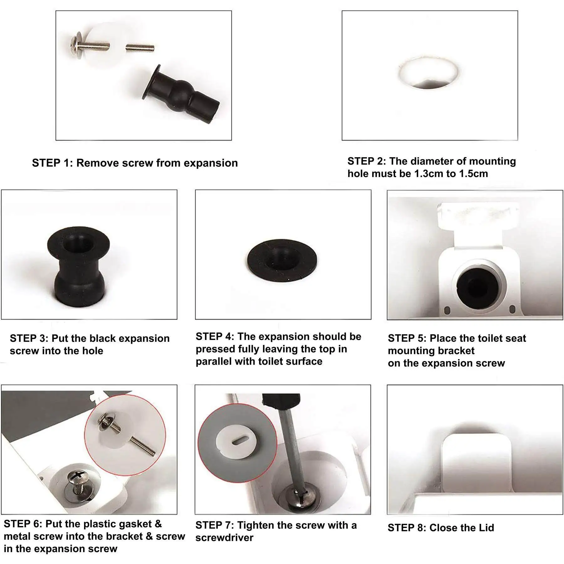 Toilet Seat Screws Toilet Seat Hinges Bolt Expanding Rubber Top Nuts Screw Fixings Fix WC Blind Hole Fittings 4 Pack