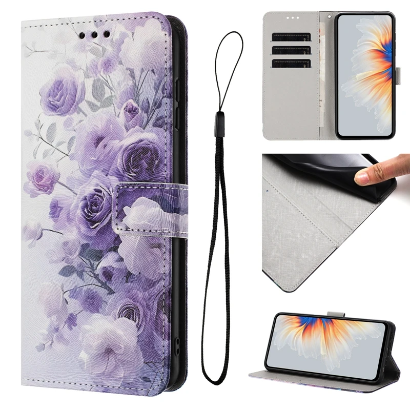 Elegant Wallet Flip Phone Case with Painted Design - Premium Protection and Style