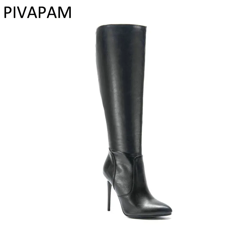 

Womens Winter Boots Stiletto High Heels Pointed toe Thigh High Boots Black Brown Knee High Shoes Fashion Autumn Winter Shoes