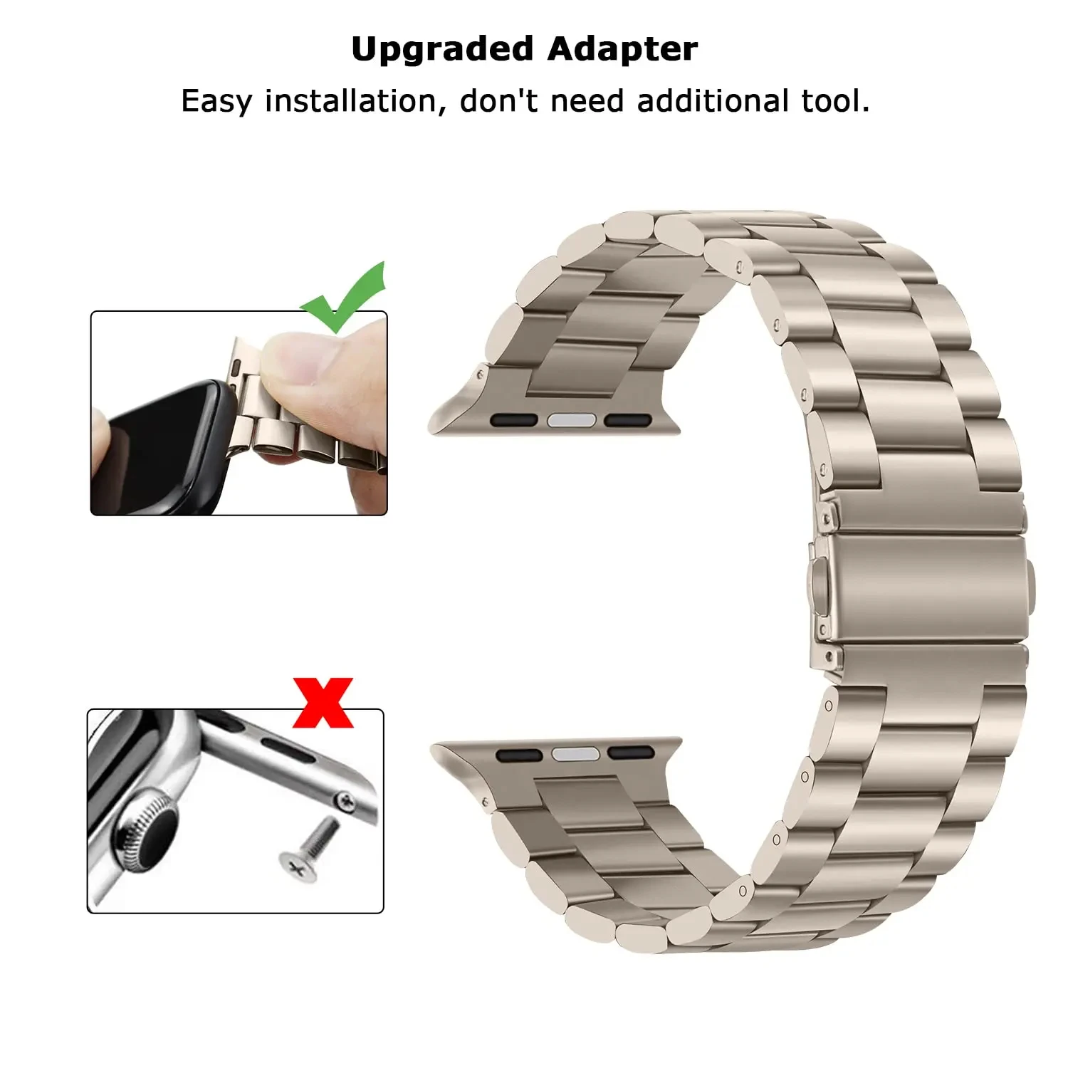 Elegant Stainless Steel Watch Strap Bracelet - Premium Metal Wristband