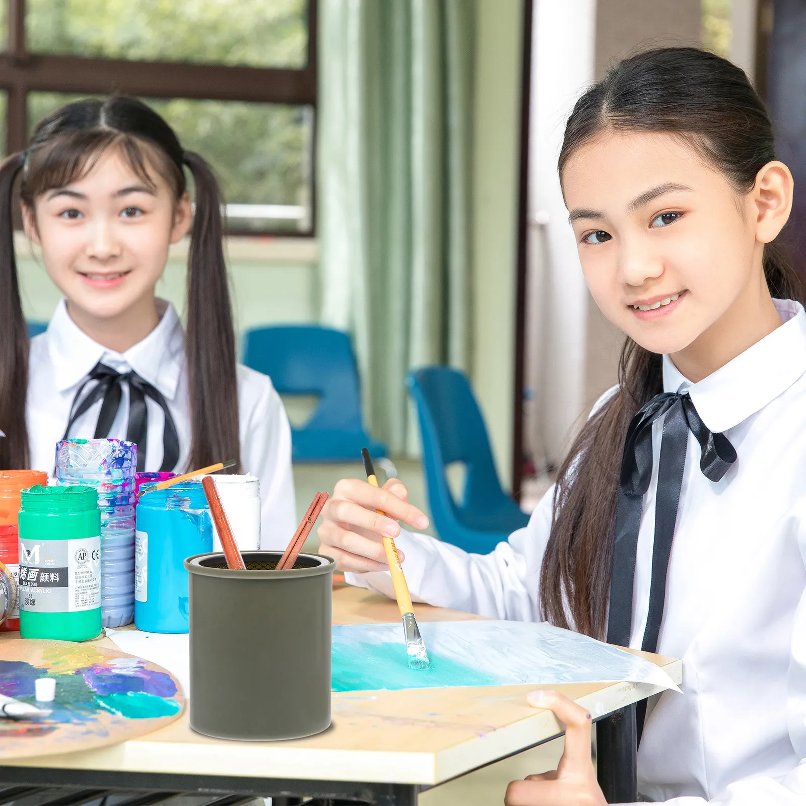 스트레이너가 있는 브러시 세척 용기 휴대용 페인팅 펜 세척 버킷 전문 예술가를 위한 컴팩트 디자인 빠른 세척 및 건조