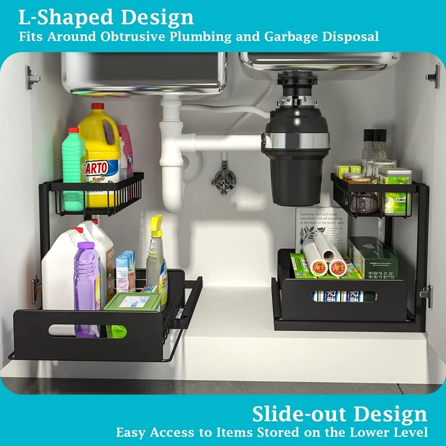 2 Pack Under Sink Organizer and Storage,L-shape Under Bathroom