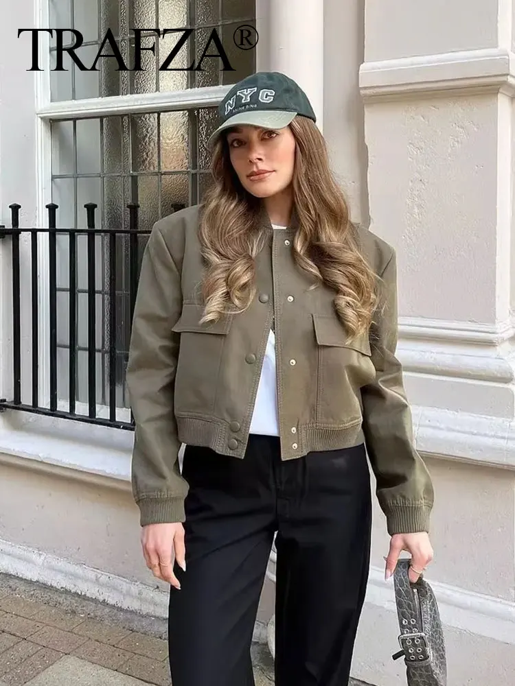 HH Women Fashion Solid Short Jackets With Pockets Long Sleeve Single Breasted Coats Spring Elegant Woman Casual Streetwear