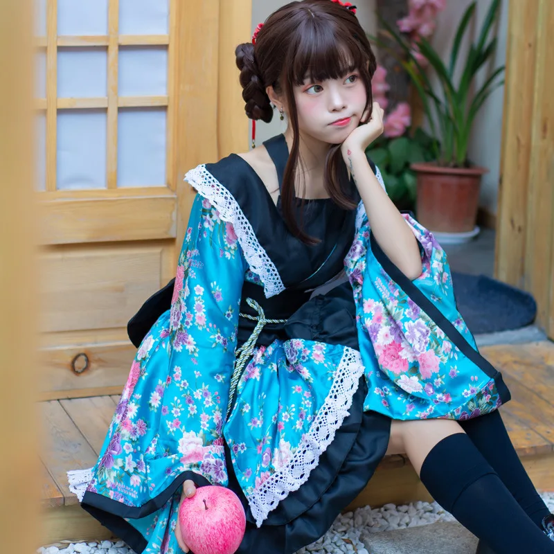 

Ladies Traditional Kimono Formal Flower Printed Dress Japanese Ethnic Girls Anime Expo Dance Performance Wear Cosplay Costume