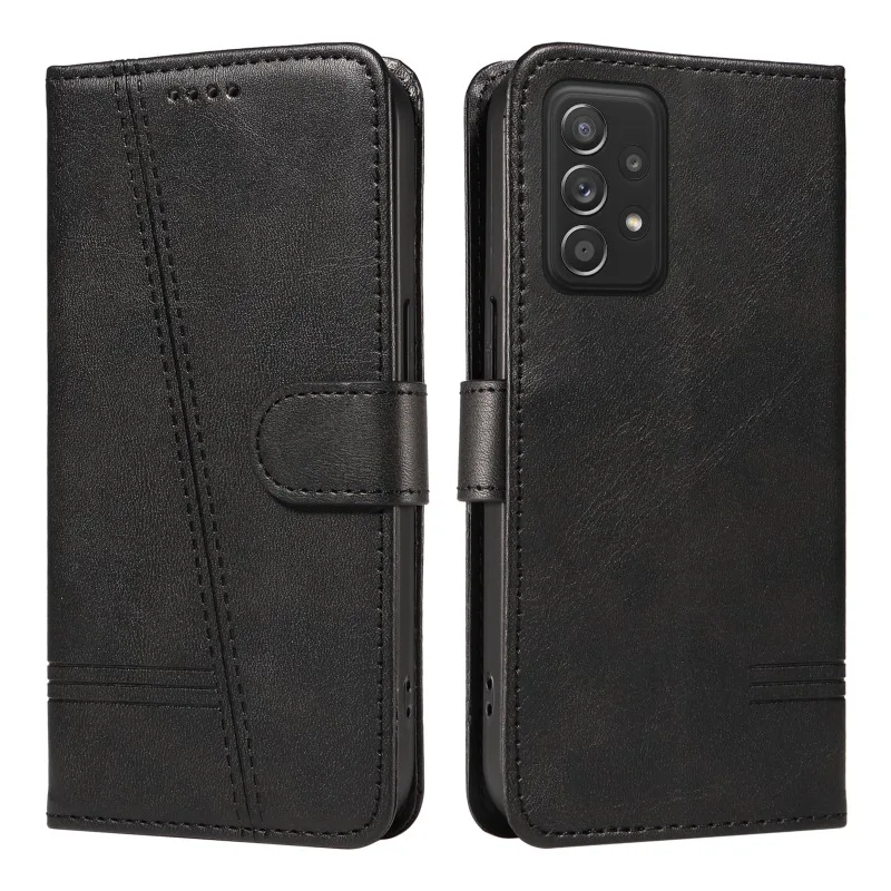 Retro Lines Leather Flip Wallet Case with Card Slot - Stylish and Functional Phone Cover