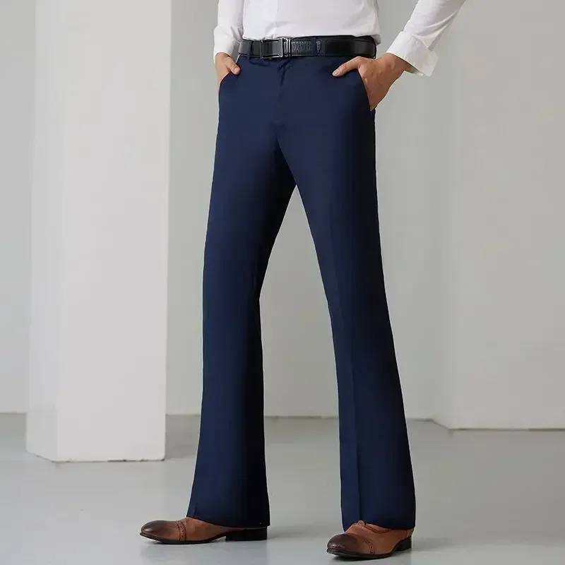 thumbnail image 1 of Pantalones acampanados para hombre, corte ajustado, pierna ancha, trajes para hombre, pantalones acampanados, fluidos, de negocios, grises, drapeados, sastrería social, spandex, 1 of 5