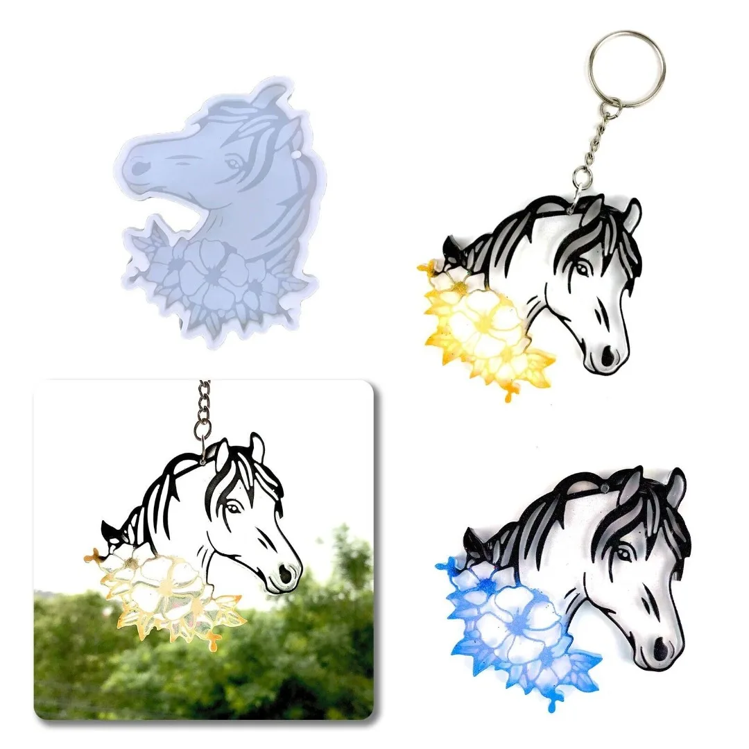 

Silicone Horse Flower Jewelry Resin Epoxy Mold Pendant Keychain Casting Mold Handmade Jewelry Tool