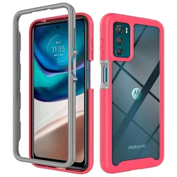 Hybrid Rugged Shockproof Transparent Phone Case with TPU Frame - Moto G41 (Pink)