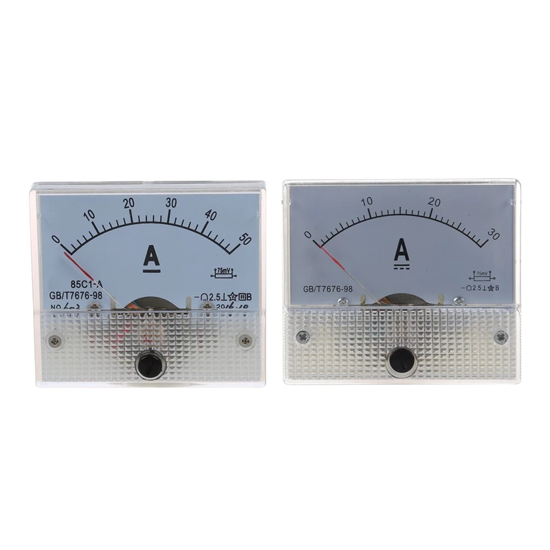 2 Pcs 85C1 Analog Current Panel Meter AMP Ammeter, 1 Pcs DC 0-50A & 1 DC 30A