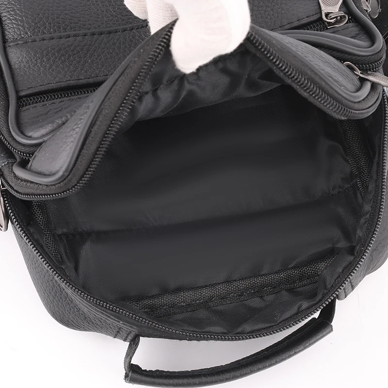 Men's fashionable black synthetic leather crossbody bag | Adjustable shoulder strap, business and leisure | Office supplies | Fa