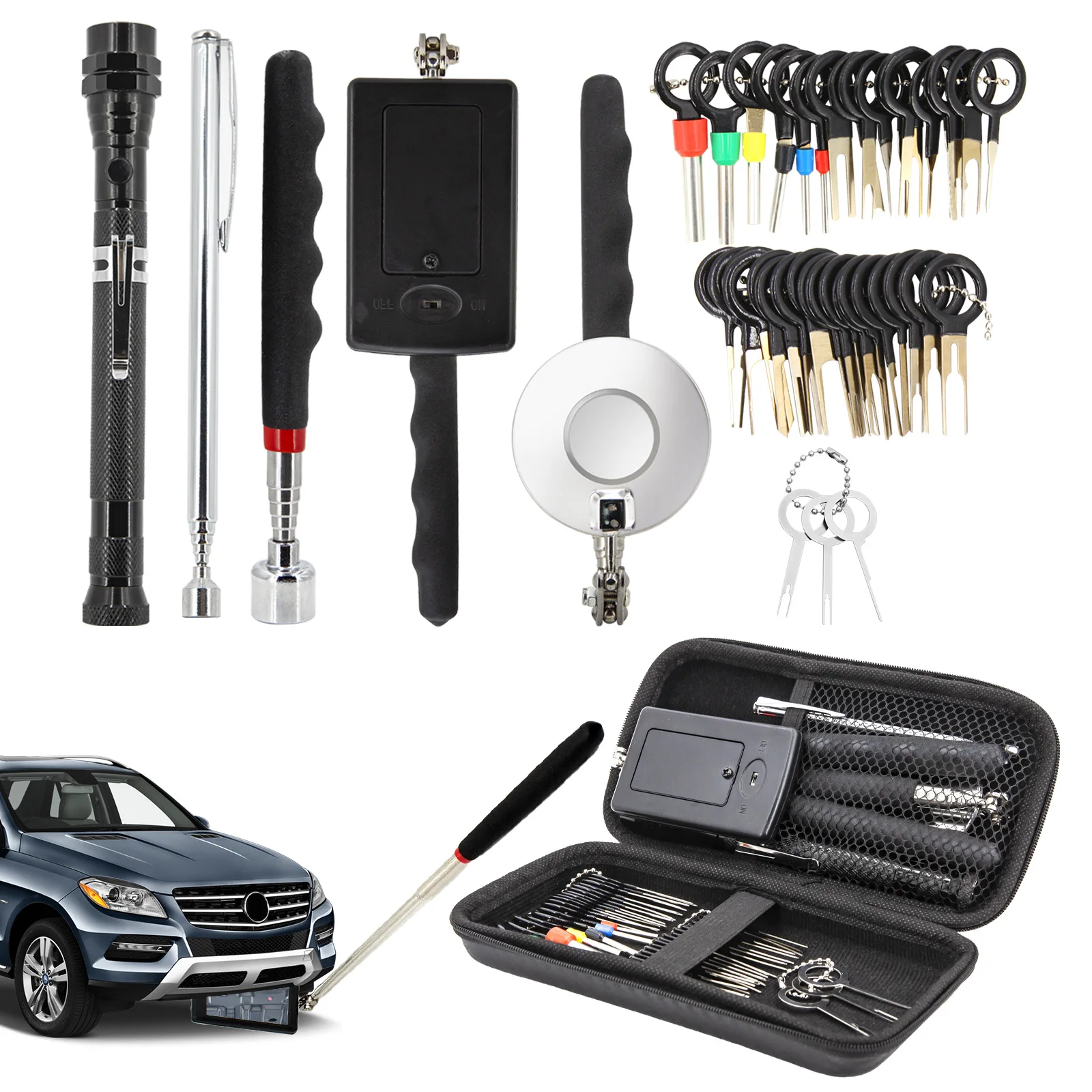 

Car Terminal Removal Telescoping Pick Up Sticks 360 Swivel Inspection Mirror with LED Light Car Accessories