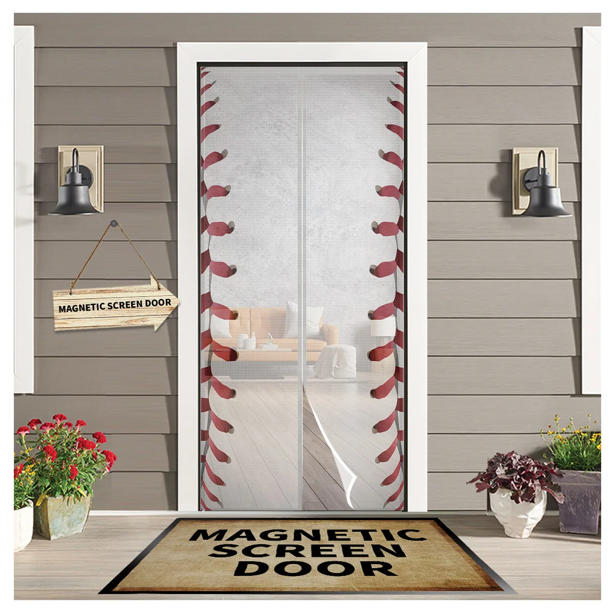 

Baseball White Magnetic Door Window Screen Summer Anti Mosquito Insect Kitchen Bedroom Door Curtains