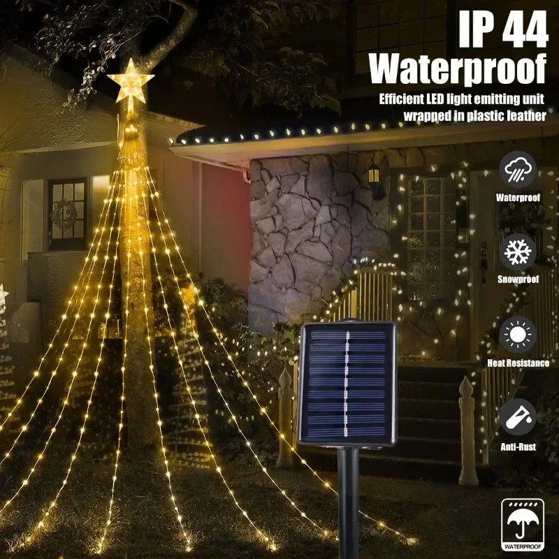 Solar-Powered LED Star String Lights for Outdoor Christmas Decoration