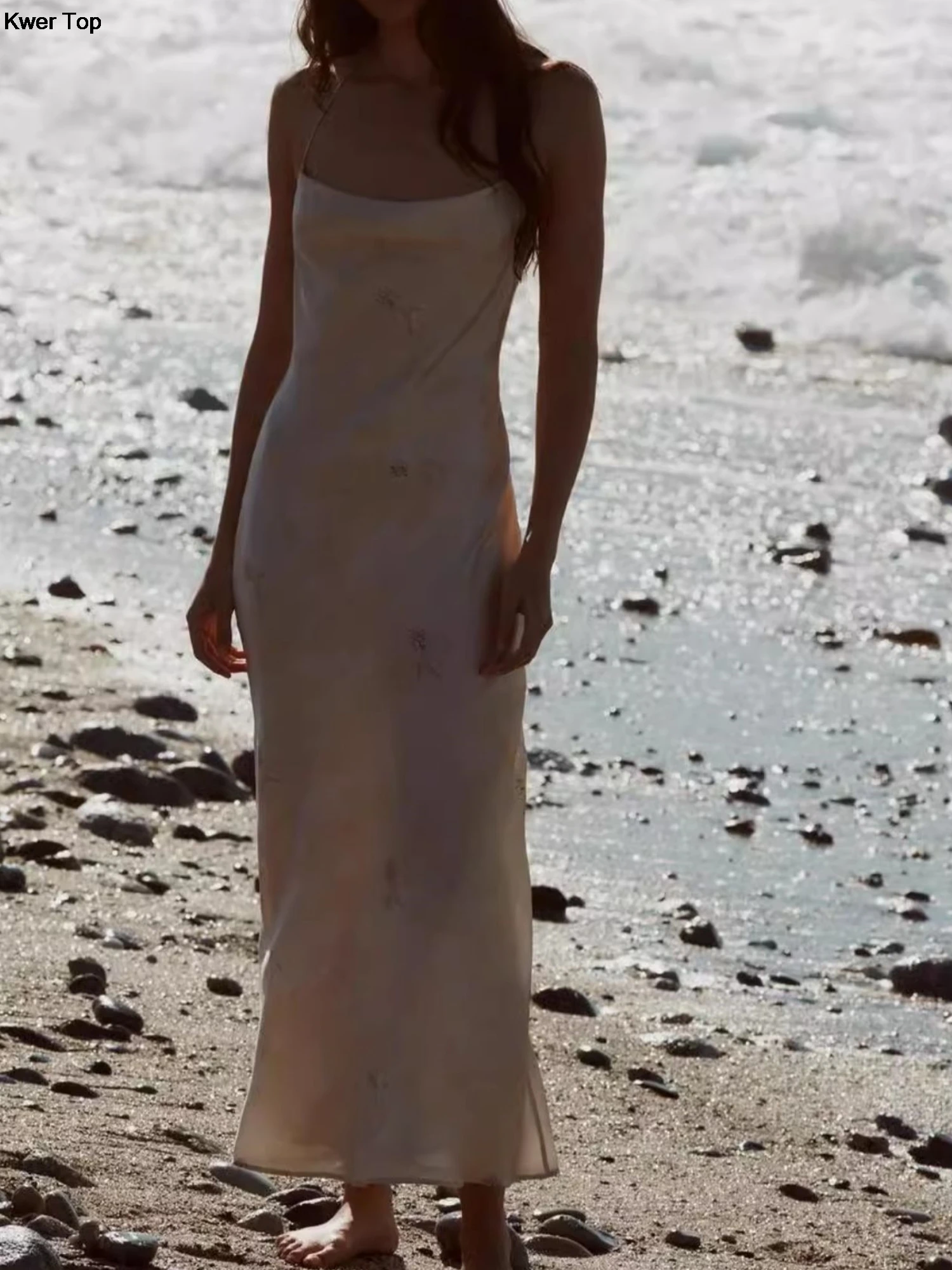 

Women's Backless Evening Party Dresses Elegant Floral Printed Spaghetti Straps Satin Robe Summer Fashion Mujers Vestidos 2024