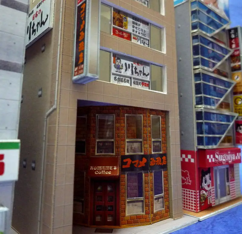 N-Scale Japanese Building Diorama 3D Paper Model Scene DIY Handmade Ornaments 3 commercial buildings 1:150