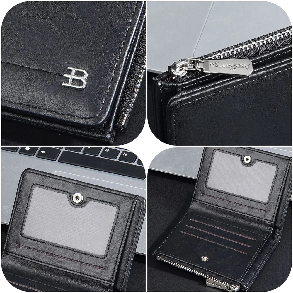 Baellerry Men's PU Wallet, Anti - Demagnetization, Zipper Coin Pocket, 6 Card Slots, Compact Bifold Purse for ID/CC, Fashion Mal