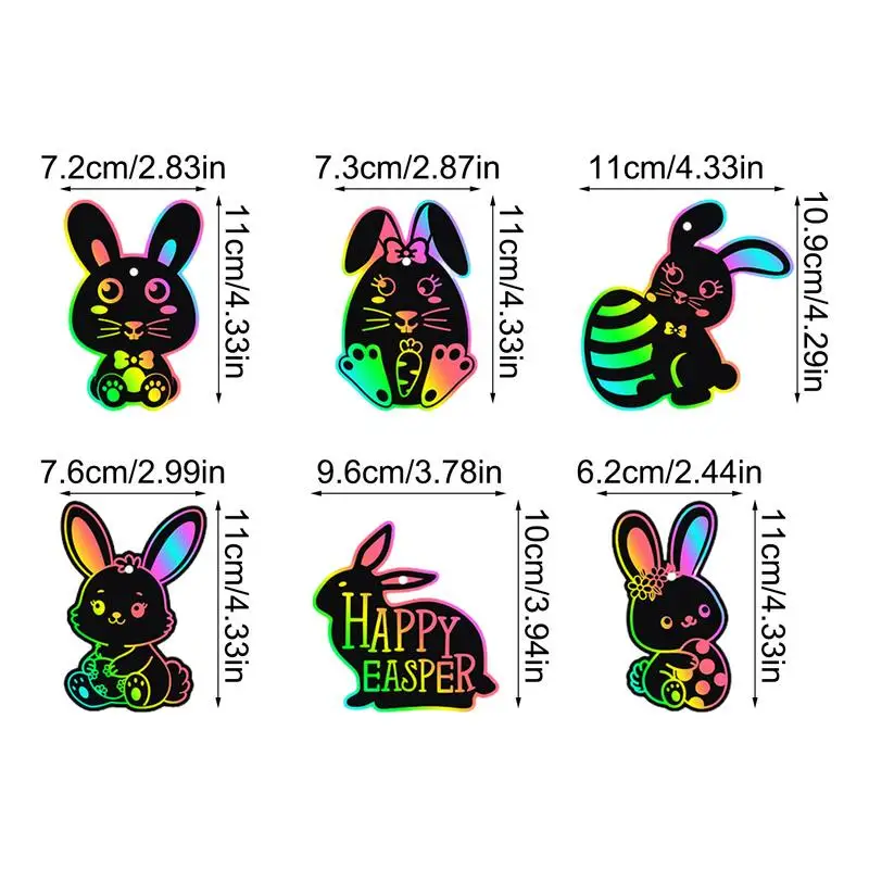 Easter Scratch Paper 24X Scratch off Cards Art Crafts Ornaments Cute Bunny Scratch Egg Basket Stuffers with Stick and Ribbon