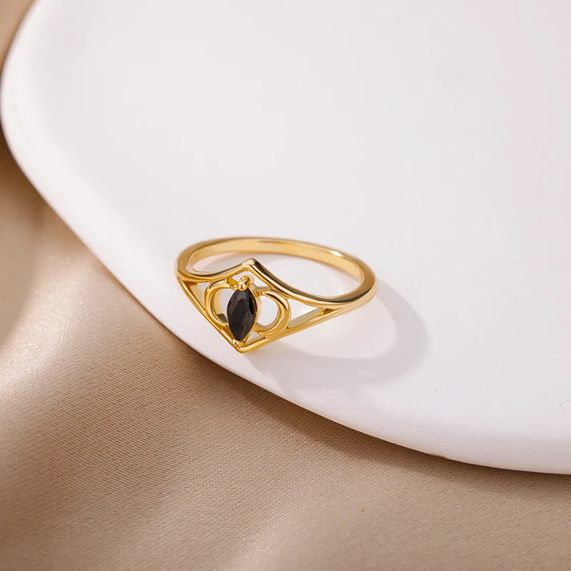 Rings Moon Star Black Oval Stone For Women Stainelss Steel Couple Wedding
