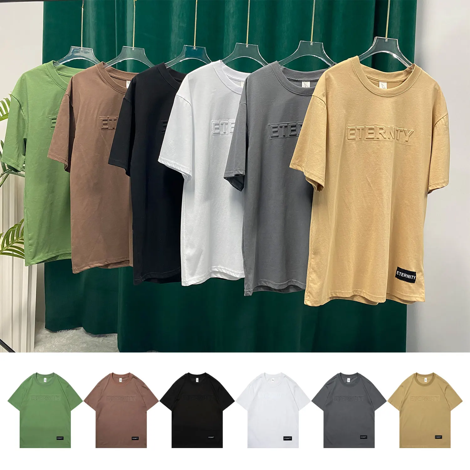 

100% Cotton Men's Summer Letter Print Solid Color Loose Short Sleeve Top Casual And Comfortable Men's Round Neck T-shirt