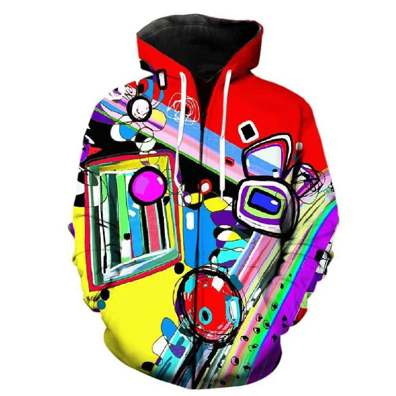Sudadera con cremallera y estampado 3D de grafiti para hombre y niño, sudadera con estampado abstracto colorido, sudadera de manga larga a la moda, sudaderas con capucha para la calle