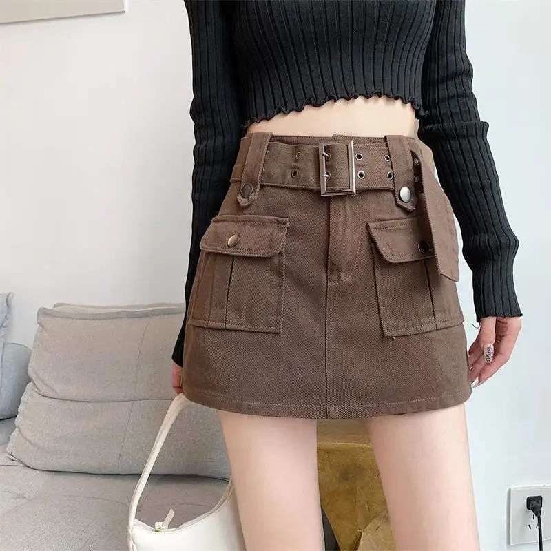 Summer New High Waist Pocket Patchwork Shorts Solid Color Trend All-match Skirt Pants Street Casual Fashion Women Clothing